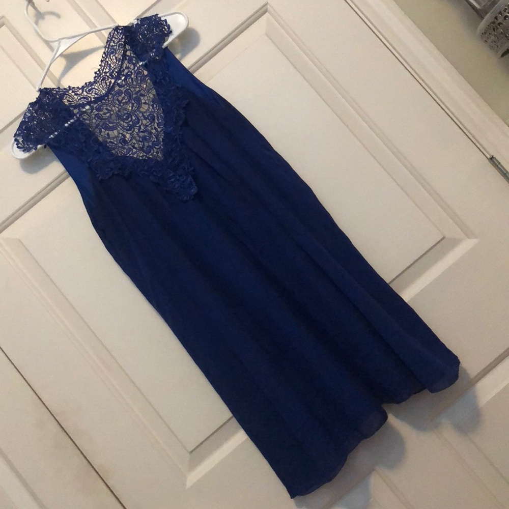 Royal Blue Lace Neck Dress